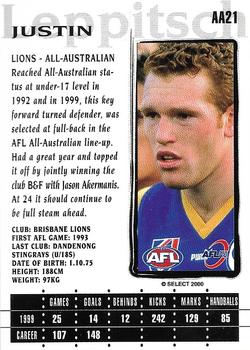 2000 Select AFL Millennium - All Australian #AA21 Justin Leppitsch Back